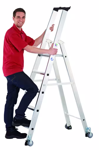 Aluminium-Stehleiter, einseitig begehbar, mit Rollen, Arbeitshöhe ca. 3,00 m aus der Kategorie Stehleitern mit der Artikelnummer 34894