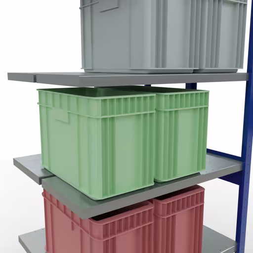 Anbauregal, Doppelregal, Fachbodenregal Stecksystem MULTIplus250, 2500 x 1000 x (2x400) mm (HxBxT), 2x6 Fachböden, Längenriegel, RAL 5010 enzianblau von Schulte Lagertechnik aus der Kategorie Fachbodenregale