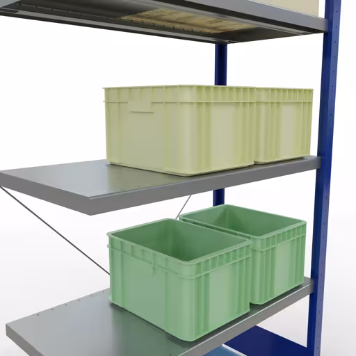 Zusatzbild des Artikels Anbauregal, Fachbodenregal Stecksystem MULTIplus330, 2000 x 1000 x 500 mm (HxBxT), 5 Fachböden, Kreuzstrebe, RAL 5010 enzianblau/verzinkt aus Anbauregal
