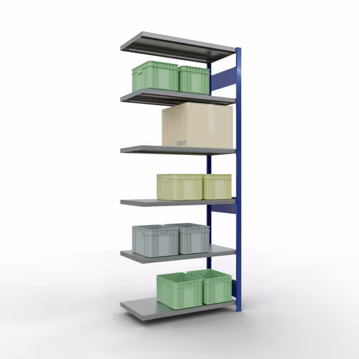 Abbildung Nr 11 des Artikels Anbauregal, Fachbodenregal Stecksystem MULTIplus250, 2500 x 1000 x 500 mm (HxBxT), 6 Fachböden, Längenriegel, RAL 5010 enzianblau/verzinkt aus der Produktgruppe Stecksystem von der Marke Schulte Lagertechnik