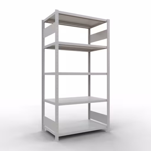 Grundregal, Fachbodenregal Stecksystem MULTIplus250, 2000 x 1000 x 600 mm (HxBxT), 5 Fachböden, Längenriegel, RAL 7035 lichtgrau aus der Kategorie Grundregal mit der Artikelnummer 32860-LR