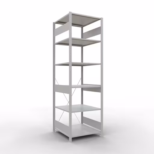 Grundregal, Fachbodenregal Stecksystem MULTIplus150, 2500 x 750 x 800 mm (HxBxT), 6 Fachböden, Kreuzstrebe, RAL 7035 lichtgrau aus der Kategorie Grundregal mit der Artikelnummer 32681-75
